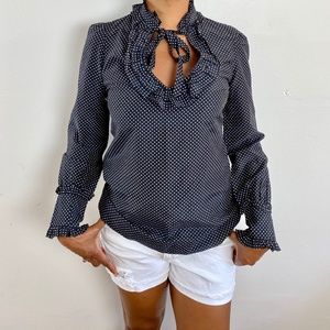 JOIE NWOT COTTON-SILK BLEND POLKA DOT NECK TIE BLOUSE/ SZ S